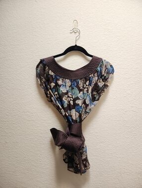 Vintage Gibson Silk Sheer Blouse With Tie Medium